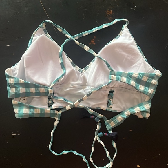 Jessica Simpson medium teal, and white checkered, swim, top, medium - Picture 2 of 6